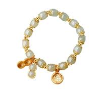 Elastico Trasparente per Bracciali Braccialetto di giada per donne Braccialetti di perline Colore oro Perline di giada distanziatore Dorate Decorative Indossate Regali per e (Green, One Size)