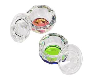 ELAYARD 2 Pezzi Tazze in Vetro Trasparente per Nail Art con Coperchio, Forma a Otto Lati e 12 Poligoni, Facili da Pulire per Scuole e Saloni di Unghie