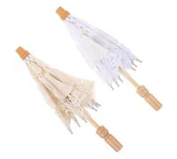 ELAYARD 2pezzi Ombrello in Pizzo Bianco con Ricamo Floreale Accessorio Decorativo per Matrimonio e Tea Party Oggetto Fotografico Vintage con Manico