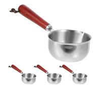 ELAYARD Mini Pentola in Acciaio Inox 150Ml con Manico in Legno Doppio Beccuccio e Misurino Set 4 Pezzi per Cucina a Induzione e Fuoco Pentolino per Sciogliere Burro Salse e Uova