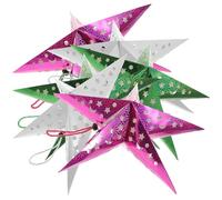 ELAYARD Paralume a Lanterna di Carta 3D a Forma di Stella Pentagramma Pieghevole Set da 6 Pezzi Colori Verde Rosa e Bianco Decorazione Natalizia e Festa per Soggiorno e Camera da Letto