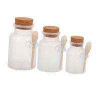 ELAYARD Set 3 Bottiglie Barattoli Sigillati Per Sali Da Bagno e Polvere Maschera, Coperchio Sughero e Cucchiaio in Legno, Pratici Per Viaggio e Uso Quotidiano, Capacità 100g-200g-300g