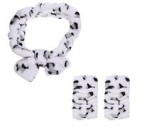 ELAYARD Set 3 Pezzi Fasce Elastiche per Chioma e Polsiera in Flanella Leopardata Bianca, Fascia per Trucco e Lavaggio Viso Donna, Accessori Skincare per Spa e Attività Quotidiane