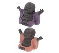 ELAYARD Statua Maitreya Sorriso Gioioso in Argilla Viola, Mini Decorazione la Casa e Ufficio, Statuetta da Tè Elegante per Amanti del Buddismo, Set da 2 Pezzi per Scrivania Interna