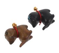 ELAYARD Statuette di Gattini in Legno di Sandalo con Campanella, Set 2 Pezzi, Decorazione da Scrivania Portatile con Suono Rilassante, Ornamenti Artigianali per Arredamento Casa e Regali