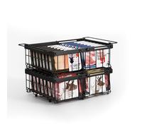 Elayu 2 Pezzi organizer per congelatore,organizzare freezer pozzetto,cesto per congelatore,cesti metallo,Impilabile，Lunghezza regolabile 29-46CM，Nero