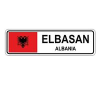 Elbasan, Albania Cartello stradale bandiera albanese città paese strada regalo cartello stradale 10,2 x 40,6 cm
