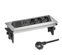 Elbe Inno Multipresa a scomparsa da incasso, con 3 prese Standard Tedesco. Presa multipla da incasso con 2 USB, in acciaio inox per tavolo, scrivania EL4703UM