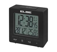 Elbe RD-005-N - Orologio Sveglia con termometro, Temperatura Interna, Compatto, Display LCD 2,55", Luce di Fondo, Funzione Snooze, Colore: Nero