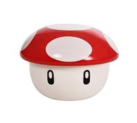 Elbenwald Ciotola Super Mario con coperchio in design Super Fungo per i fan di Nintendo Uomini Donne Unisex Ceramica bianco rosso