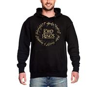 Elbenwald Il Signore degli Anelli con cappuccio con grande motivo un anello sul davanti, cappuccio con coulisse e tasca frontale per uomo e donna, nero, anello., S
