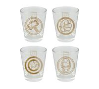 Elbenwald Marvel - Set di 4 bicchierini per shot, con simboli di Thor, Iron Man, Hulk & Captain America, 50 ml ciascuno, in vetro