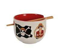 Elbenwald - One Piece - Scimmia D. Luffy ramen, ciotola con bastoncini da cucina 500 ml, ceramica bianca
