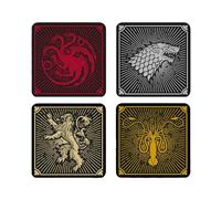 Elbenwald Set di 4 sottobicchieri con design delle case di Game of Thrones - Idea regalo - Sottobicchieri quadrati - per tutti i tipi di tazze - Multicolore - Sughero, plastica