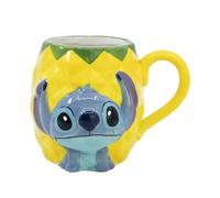Elbenwald tazza in design 3D per fan di Lilo & Stitch - design ananas Stitch - 9,5 x 10,5 x 13 cm - 420 ml - ceramica - giallo