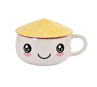 Elbenwald Tazza Kawaii con Coperchio - Capacità 450 ml, Altezza 9 cm (con Coperchio) - in Ceramica Bianca per Fan di Anime