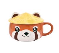 Elbenwald Tazza Kawaii Design Panda Rosso con Coperchio - Capacità 450 ml, Altezza 9 cm (con Coperchio) - in Ceramica Rossa per Fan di Anime
