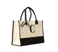 Elberfelder Leinen Borsa in cotone da donna, XL, 43 x 29 x 17 cm, shopper in 100% cotone 400 g/m², grande borsa per la spesa con piega sul fondo, piega laterale e manici neri, c, 42 cm x 29 cm x 17 cm