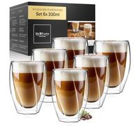 ElbFuchs® Latte Macchiato Bicchieri a doppia parete CURVED [6 x 330 ml] | Bicchieri termici a doppia parete | Bicchieri da tè | Bicchieri da caffè