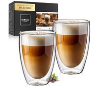 ElbFuchs® Set di tazze caffè in vetro [2x 450ml] bicchieri a doppia parete eleganti | ideali per cappuccino, crema fredda, tè, latte | regalo per donna, mamma, amica
