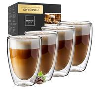 ElbFuchs® Set di tazze caffè in vetro [4x 350ml] bicchieri a doppia parete eleganti | ideali per cappuccino, crema fredda, tè, latte | idea regalo per donna, mamma, amica