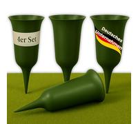 ELBKAISER - Set di 4 vasi per sepoltura verde con picchetto, robusto vaso per cimitero, vasi per sepoltura da inserire con base e inserto per fiori freschi, resistenti alle intemperie, ideale per il