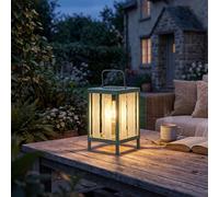 ELBLIGHT - Lanterna solare a LED da giardino, lampada da tavolo per esterni, luce bianca calda, sensore crepuscolare, IP44, resistente alle intemperie, metallo, vero vetro, balcone, terrazza, lampada