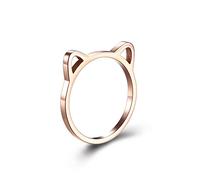 ELBLUVF Anello da donna in acciaio inox placcato oro rosa con orecchie cave, a forma di gatto, misura 4-8, Metallo, Nessuna pietra preziosa