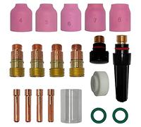 ELCAN Consumabili e accessori professionali per torcia di saldatura TIG serie WP 17 18 26 con ugelli in ceramica, ugelli, corpo di raccolta, tappi posteriori e raccogli. 19 pezzi