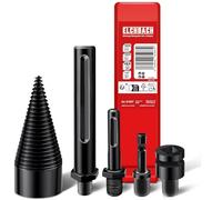 ELCHBACH Spaccalegna 42 mm - cono per legno con 4 adattatori - preciso e veloce, ignifugo per legno, punta per legna da ardere Premium - compatibile con trapano avvitatore a batteria