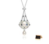 ELDEMA Collana in argento Sterling 925 con ciondolo a forma di gabbia di perle e pietre preziose, con ciondolo di perle e zirconi naturali, collana intrecciata in metallo, tessuto