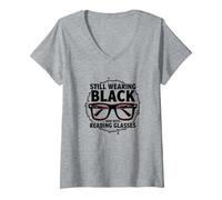 Elder Emo Ancora Indossa Nero Ora con Occhiali da Lettura Maglietta con Collo a V, Donna, Grigio Melange, L