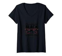 Elder Emo Ancora Indossa Nero Ora con Occhiali da Lettura Maglietta con Collo a V, Donna, Nero, L