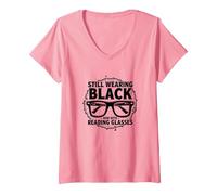 Elder Emo Ancora Indossa Nero Ora con Occhiali da Lettura Maglietta con Collo a V, Donna, Rosa, L