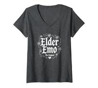 Elder Emo: L'Originale Gotico Nostalgia Amante della Musica Maglietta con Collo a V, Donna, Grigio Scuro, M