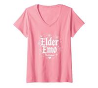 Elder Emo: L'Originale Gotico Nostalgia Amante della Musica Maglietta con Collo a V, Donna, Rosa, XXL
