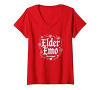 Elder Emo: L'Originale Gotico Nostalgia Amante della Musica Maglietta con Collo a V, Donna, Rosso, S
