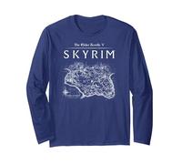 Elder Scrolls Skyrim Province Map Video Game Maglia a Manica, Unisex per Adulti, Navy, M