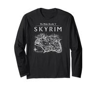 Elder Scrolls Skyrim Province Map Video Game Maglia a Manica, Unisex per Adulti, Nero, M