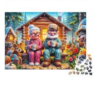 Elderly Couple Cozy Cabin 1000 Pezzi Puzzle Difficile per Adulti Anziani si Rilassano all'Aperto Premium Spesso Robusto Alta Qualità Vivace Sollievo Stress Gioco 38x26cm/1000pz