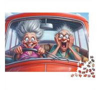 Elderly Couple Driving 1000Pc for Adults Gifts: Seniors Excited in Car Ride Educational Game Challenge & Brainteasing Activity 70x50cm/1000pcs