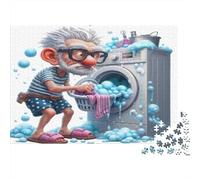 Elderly Man Doing Laundry Difficile 1000 Pezzi Puzzle Jigsaw per Adulti Nonno che Fa il Bucato Premium Spesso Robusto Alta Qualità Vivace Sfidante Sollievo Stress 52x38cm/1000pz