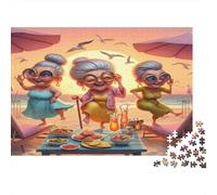 Elderly Women Beach Party 1000Pc Jigsaw Puzzle for Adults: Grannies Having Fun in The Lab Impossible Hard Difficult & Educational Decompression 70x50cm/1000pcs