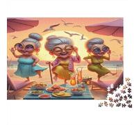 Elderly Women Beach Party Puzzle 1000 Pezzi Cartone Spesso Per Adolescenti 12-18, Allenamento Abilità Logiche, Attività Vacanza, Regalo Anniversario Per Giovani Adulti 52x38cm/1000pcs