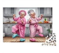 Elderly Women Dancing 1000 Piece Educational Game: Two Grandmas Dancing Joyfully for Adults Teens Premium 100% Recycled Board 38x26cm/1000pcs