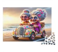 Elderly Women Driving 1000Pc Jigsaw Puzzle for Adults: Grandmas Cruising by The Beach Impossible Hard Difficult & Educational Decompression 52x38cm/1000pcs