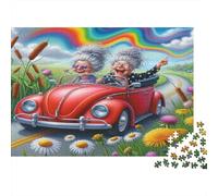 Elderly Women Driving 1000Pc Jigsaw Puzzle for Adults: Grandmas Cruising Under A Rainbow Impossible Hard Difficult & Educational Decompression 70x50cm/1000pcs