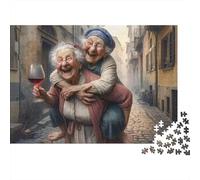 Elderly Women Laughing 1000Pc Challenging Puzzle: Granny Getting A Piggyback Ride for Adults Teens & Seniors Brainteasing Game 38x26cm/1000pcs