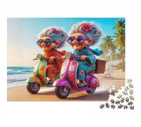 Elderly Women Scooter Ride 1000Pc Jigsaw Puzzle for Adults: Grandmas Cruising on Scooters Impossible Hard Difficult & Educational Decompression 70x50cm/1000pcs