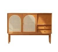 ELDFLRURB Armadietti di cucina in legno, armadietti di stocc Credenza in legno e rattan con cassetti, 120-130x35x90cm(S:120 * 35 * 90cm)
